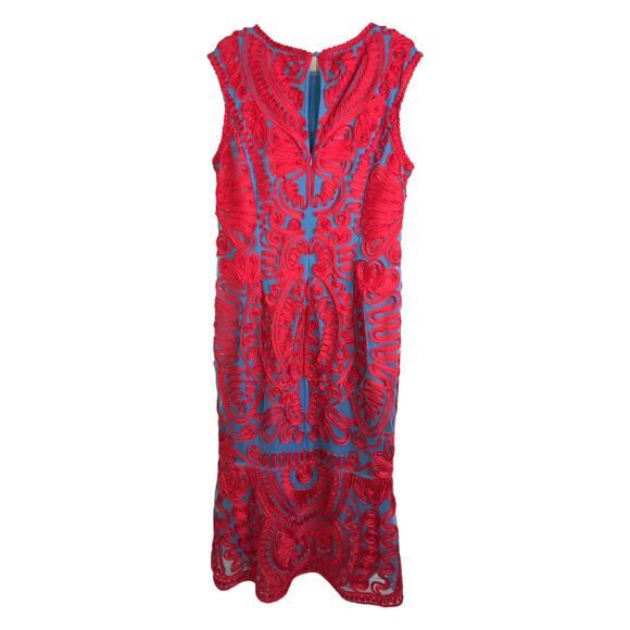 JS Collection Dress Women 12 Red Lace Boho Embroidered Soutache Midi Sleeveless - Picture 5 of 11